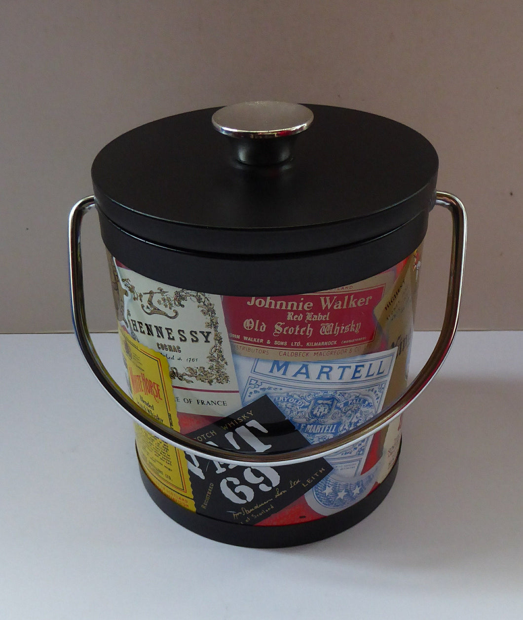 SCOTCH WHISKY Advertising Ice Bucket. Collectable 1960s Issue - with Whisky Advertisements Printed on the Outside. Lovely and clean