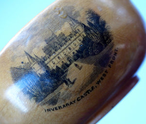 Antique 19th Century MAUCHLINE Ware Miniature Scottish Drinking Quaich. With Image of Inveraray Castle
