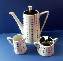 Load image into Gallery viewer, 1950s POLISH COFFEE Set by WAWEL Porcelain. Stylish Mid Century Abstract Pattern. Complete Set

