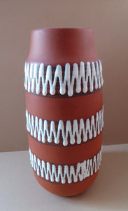 1960s WEST GERMAN Vase. Scheurich 203-26. Exterior with Matt Terracotta Glaze; the Interior with Glossy Turquoise Glaze