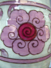 Load image into Gallery viewer, 1930s CROWN DUCAL Vase. Charlotte Rhead Design with Pink Tube Lined Flowers on a Mottle Grey Ground
