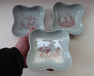 THREE Bjorn WIINBLAD Shallow Bowls. Made for Nymolle and Printed in Red