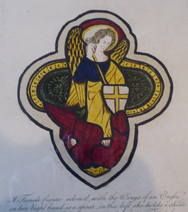 1805 Antique Coloured Engraving of Stained Glass William Fowler Lincolnshire