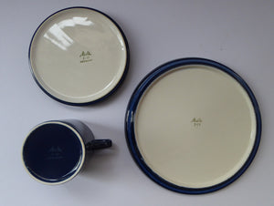 German 1960s MELITTA Blue Sunflowers PORCELAIN Trio. Cup, Saucer & Side Plate. Designed by Lilo Kantner
