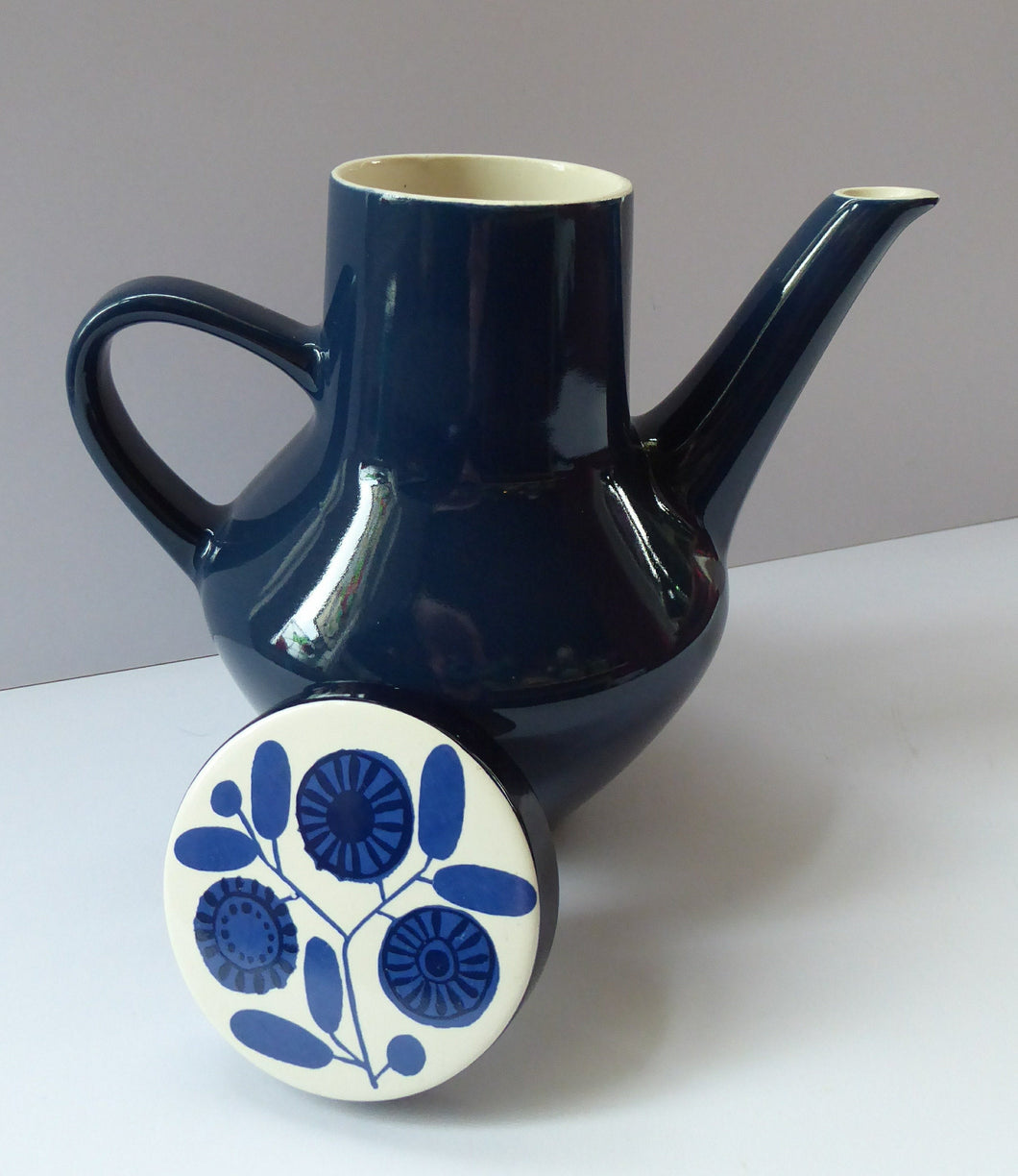 German 1960s MELITTA Blue Sunflowers PORCELAIN Coffee Pot. Designed by Lilo Kantner