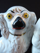 Load image into Gallery viewer, Antique Pair of Staffordshire Dogs Chimney Spaniels / Wally Dugs; 9 1/2 inches with yellow painted eyes, c1880s
