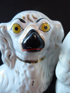 Antique Pair of Staffordshire Dogs Chimney Spaniels / Wally Dugs; 9 1/2 inches with yellow painted eyes, c1880s
