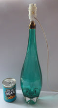 Load image into Gallery viewer, Genuine WHITEFRIARS MR1 Vintage Aquamarine Glass Lamp Base. With Original Plastic Bulb Holder Wired with New Cable
