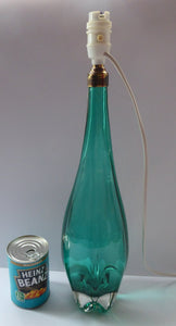 Genuine WHITEFRIARS MR1 Vintage Aquamarine Glass Lamp Base. With Original Plastic Bulb Holder Wired with New Cable