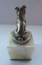 Load image into Gallery viewer, PUG DOG. Vintage White Metal MASCOT in the form of a Miniature Seated Pug. Mounted on Small Marble Cuboid Base
