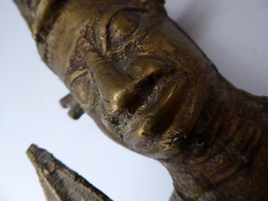 AFRICAN Benin Bronze, NIGERIA. Figurine / Sculpture of a Warrior Holding a Spear. 11 3/4 inches