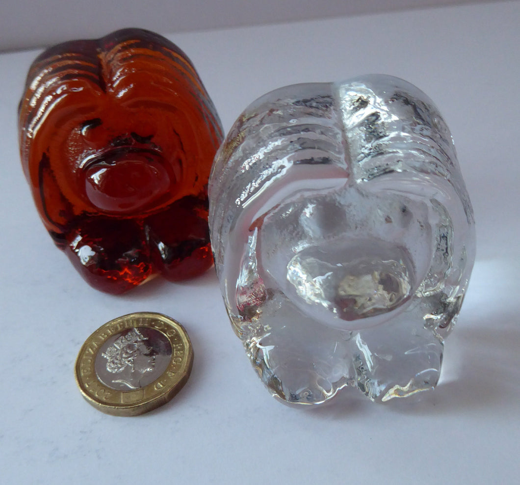 SWEDISH GLASS TROLLS.  Pair of Small Bergdala Glass Trolls. Amber & Clear; both in excellent condition