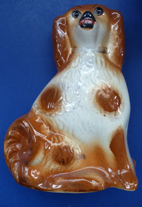 Antique Pair of Staffordshire Dogs Chimney Spaniels / Wally Dugs. 11 inches.  Unusual Brown & White Dogs - with Original Glass Eyes; c 1880s