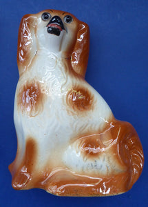 Antique Pair of Staffordshire Dogs Chimney Spaniels / Wally Dugs. 11 inches.  Unusual Brown & White Dogs - with Original Glass Eyes; c 1880s