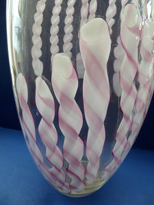 MASSIVE Vintage Murano Vase. Signed TOSO Murano. Chunky Clear Glass with Latticino Canes; 16 inches (nearly 4.3 kg)