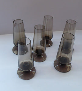 1960s STROMA. Classic Scottish CAITHNESS GLASS Peat Coloured Liqueur or Shot Glasses