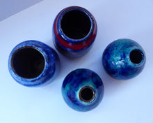 Load image into Gallery viewer, JOB LOT. Four Miniature West German Vases: Scheurich &amp; Ruska. Mainly Blue Tones. All about 4 inches.
