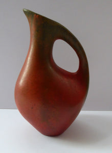 WEST GERMAN Ruscha Amorphic Vase with Handle - with interesting Vulcano Glaze. Height 6 1/2 inches