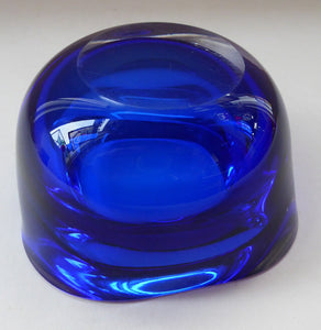 1960s MURANO Glass Bowl. Vintage Sommerso Geode Blue and Clear Glass Chunky Bowl. 4 inches diameter