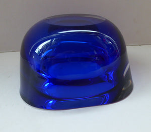 1960s MURANO Glass Bowl. Vintage Sommerso Geode Blue and Clear Glass Chunky Bowl. 4 inches diameter