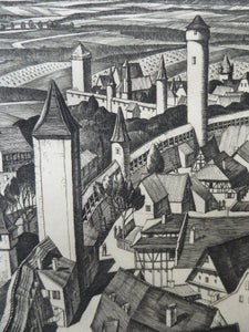 William Wilson Etching. The Walls of Rothenburg 1929