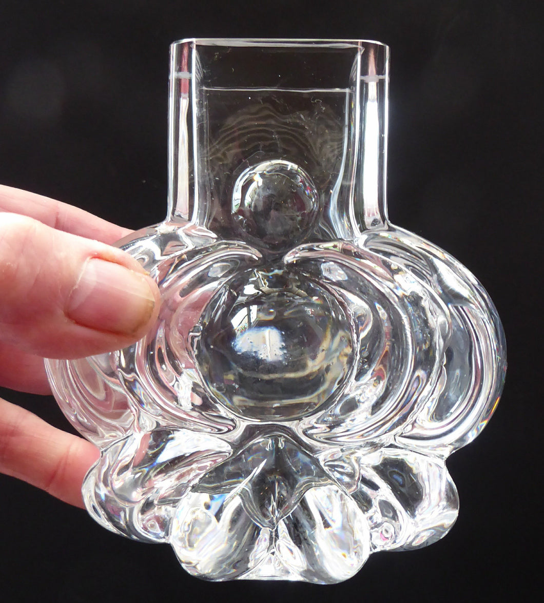 SCANDINAVIAN Stylised Glass Vase. Designed by Lars Hellsten for Skruf Glass, Sweden. SIGNED