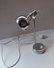 Load image into Gallery viewer, 1960s CHROME DESK LAMP with movable shiny chrome shade, and on / off switch on the base. Good Condition
