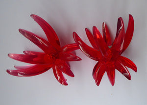 Pair of Collectable Mid Century 1960s Sputnik Style RED Plastic or Lucite Candlestick / Candle Holders & Bowl. German Freidel