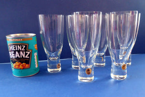 6 LARGE 1950s HOLMEGAARD Kastrup CANADA Drinking Tumblers with Original Labels; 6 1/4 inches high