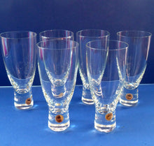 Load image into Gallery viewer, 6 LARGE 1950s HOLMEGAARD Kastrup CANADA Drinking Tumblers with Original Labels; 6 1/4 inches high
