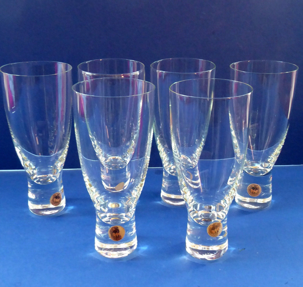 6 LARGE 1950s HOLMEGAARD Kastrup CANADA Drinking Tumblers with Original Labels; 6 1/4 inches high