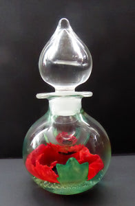 SCOTTISH GLASS. Vintage Caithness Glass Bulbous Perfume Bottle POPPY Design. Sultry Evening. Limited Edition