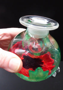 SCOTTISH GLASS. Vintage Caithness Glass Bulbous Perfume Bottle POPPY Design. Sultry Evening. Limited Edition