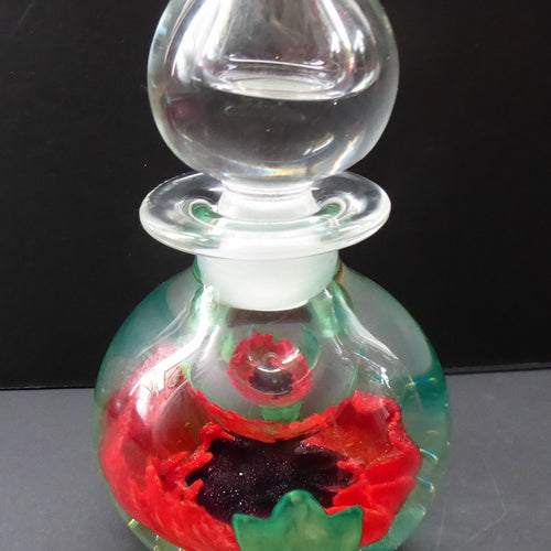 SCOTTISH GLASS. Vintage Caithness Glass Bulbous Perfume Bottle POPPY Design. Sultry Evening. Limited Edition