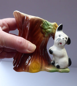 PAIR. 1960s Westgate Pottery Posy Dishes. Rarer Pair:  One with a Terrier Dog and the Other with a Cute Little Bunny Rabbit
