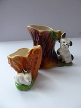Load image into Gallery viewer, PAIR. 1960s Westgate Pottery Posy Dishes. Rarer Pair:  One with a Terrier Dog and the Other with a Cute Little Bunny Rabbit
