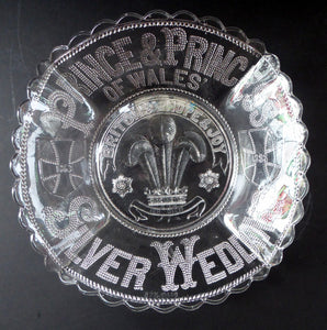 King Edward VII Silver Wedding Clear Pressed Glass Dish. 1863 - 1888. 8 1/2 inches. Rare Royal Memorabilia