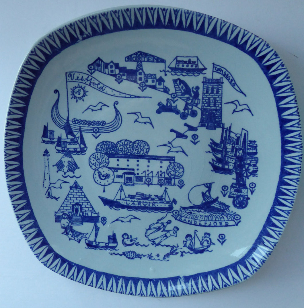1960s NORWEGIAN Stavangerflint Wall Decoration Plate. Larvik Ferry & Sandifjord and VisAfold
