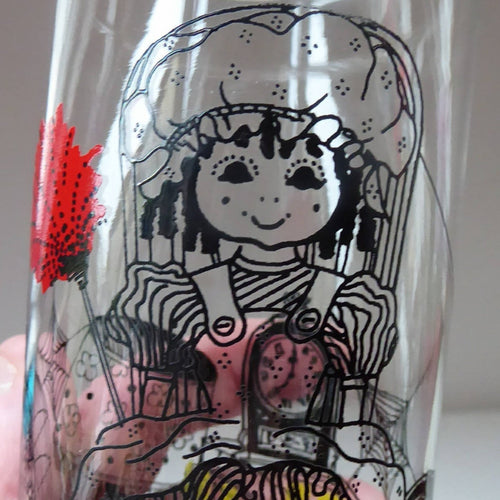 Five 1960s RAVENSHEAD Slim Jim Drinking Glasses. Little Miss Muffet Design by Alexander Hardie-Williamson