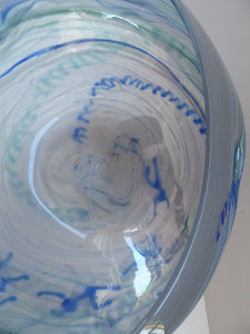 British STUDIO GLASS BOWL by the Scottish Glass Artist, Graham Muir. Signed. With images of little blue comical figures