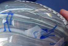 Load image into Gallery viewer, British STUDIO GLASS BOWL by the Scottish Glass Artist, Graham Muir. Signed. With images of little blue comical figures
