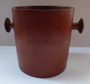 Vintage SCANDINAVIAN Heavy Teak Ice Bucket - with Lug Handles and Recessed Lid with Raised Knop. Good vintage condition; 1960s