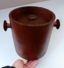 Load image into Gallery viewer, Vintage SCANDINAVIAN Heavy Teak Ice Bucket - with Lug Handles and Recessed Lid with Raised Knop. Good vintage condition; 1960s
