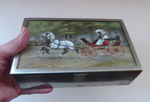 Load image into Gallery viewer, ANTIQUE Edwardian Silver Plate Cigar or Cigarette Box - with hand embellised print by GEORGE WRIGHT. Carriage Image
