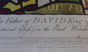 1805 Antique Coloured Engraving of Stained Glass William Fowler St Mary's Shrewsbury