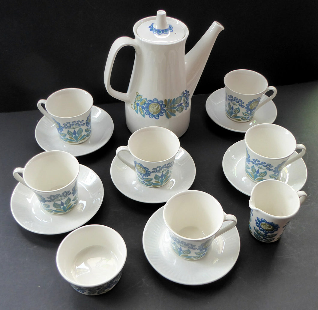 FIGGJO FLINT 1960s Norwegian Turi LOTTE Tor Viking Complete Coffee Set. Pot, Milk and Sugar, Six Cups and Saucers