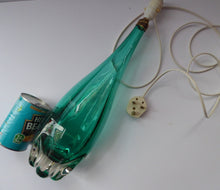 Load image into Gallery viewer, Genuine WHITEFRIARS MR1 Vintage Aquamarine Glass Lamp Base. With Original Plastic Bulb Holder Wired with New Cable
