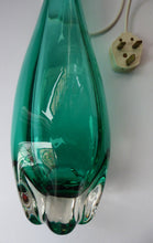 Load image into Gallery viewer, Genuine WHITEFRIARS MR1 Vintage Aquamarine Glass Lamp Base. With Original Plastic Bulb Holder Wired with New Cable
