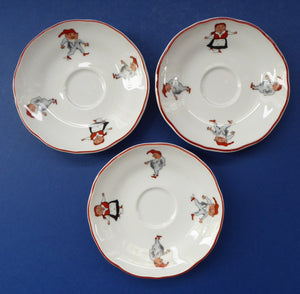 Vintage NORWEGIAN Porsgrund NISSE Elves or Gnomes THREE Spare Saucers. Dated 1993 on the base