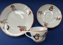 Load image into Gallery viewer, Vintage NORWEGIAN Porsgrund NISSE Elves or Gnomes Trio. Cup, Saucer and Side Plate. All dated 1993 on the base
